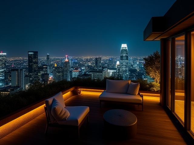 六本木のペントハウスの屋上庭園からの東京の夜景